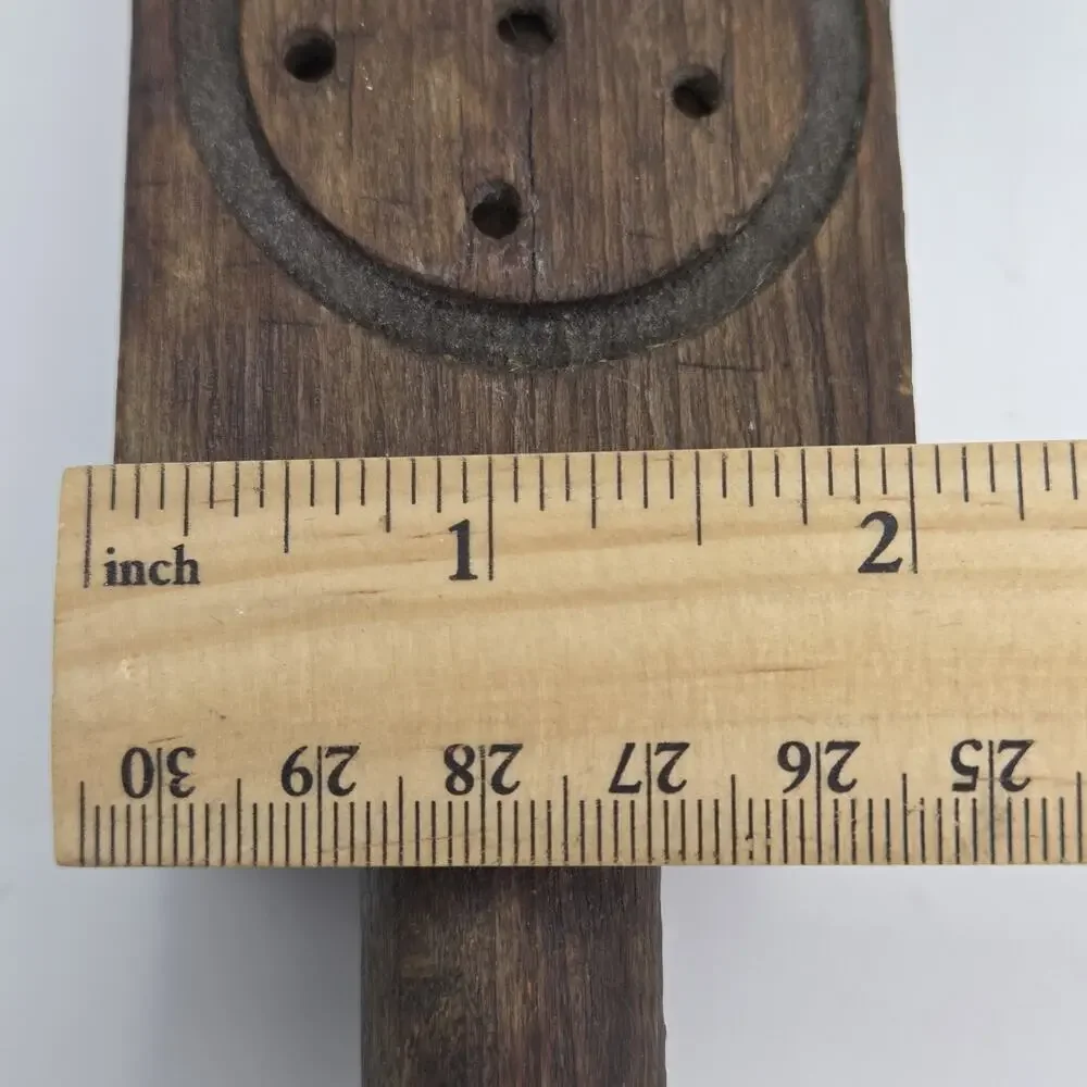 Antique Primitive Wooden Lemon Squeezer Metal Hinge Nails